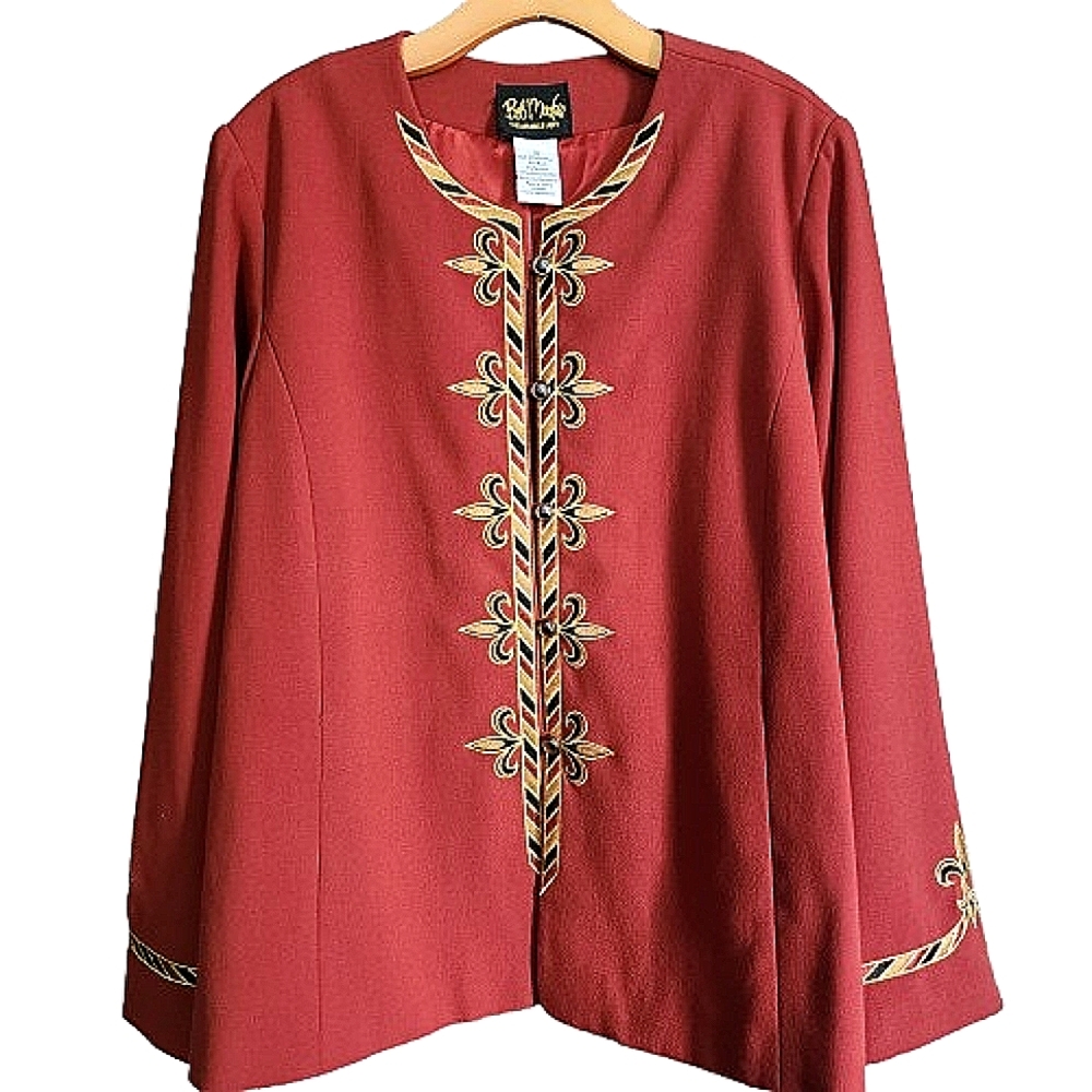 Womens XL Bob Mackie Colorful Embroidered Ornate Mob Wife Blazer Jacket